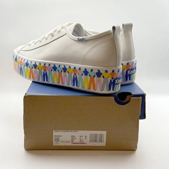 Keds Triple Up Leather Rainbow People White Platform Sneakers - Size 8.5 - NWT - Picture 6 of 8